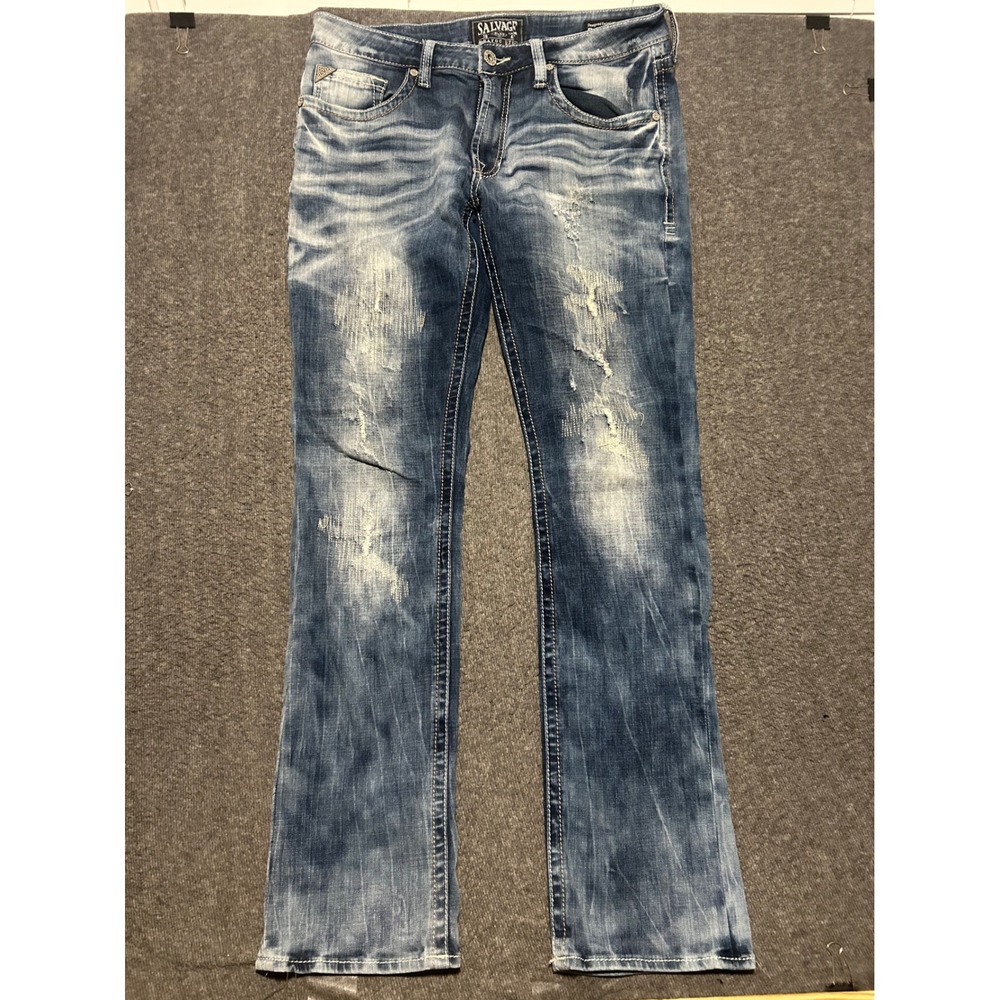 Salvage Havoc slim straight jeans acid wash mens whiskers fit 36x34 (tag 34)
